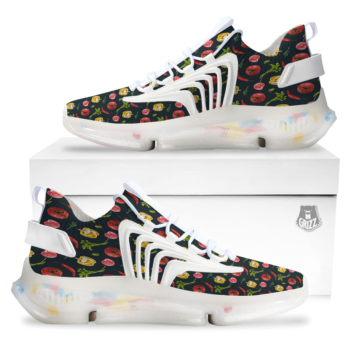 Vegetable Print Pattern White Gym Shoes-grizzshop