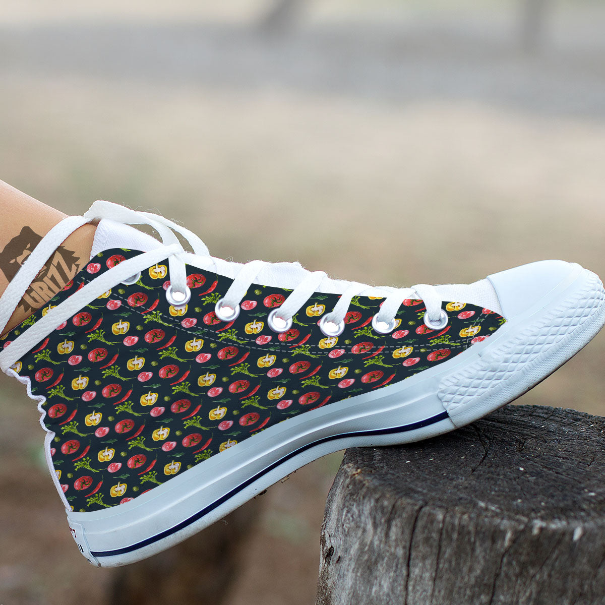 Vegetable Print Pattern White High Top Shoes-grizzshop