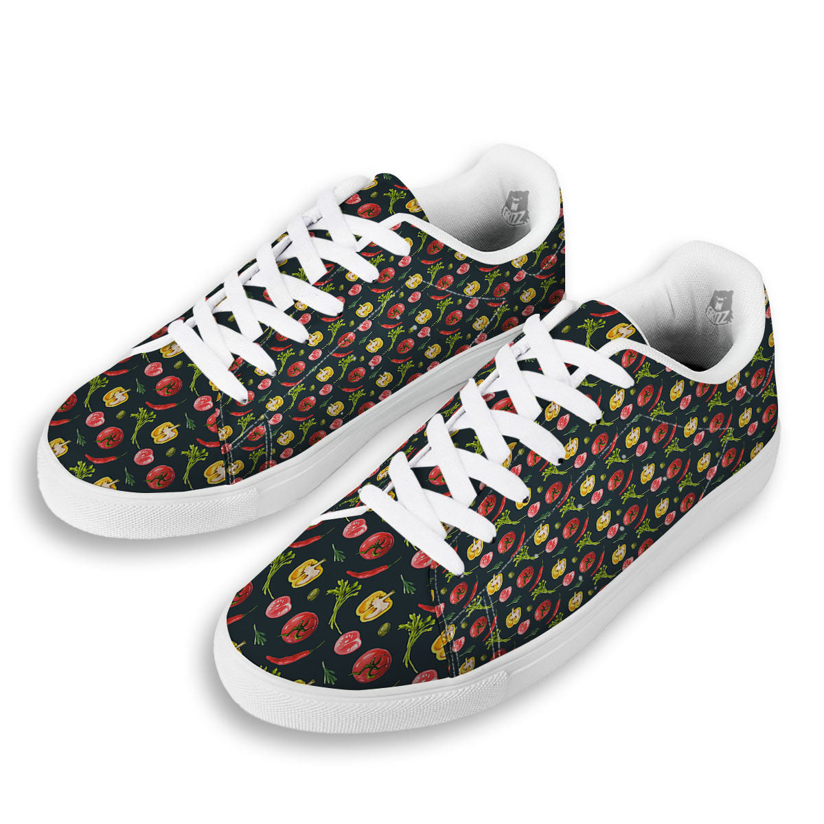 Vegetable Print Pattern White Low Top Sneakers-grizzshop