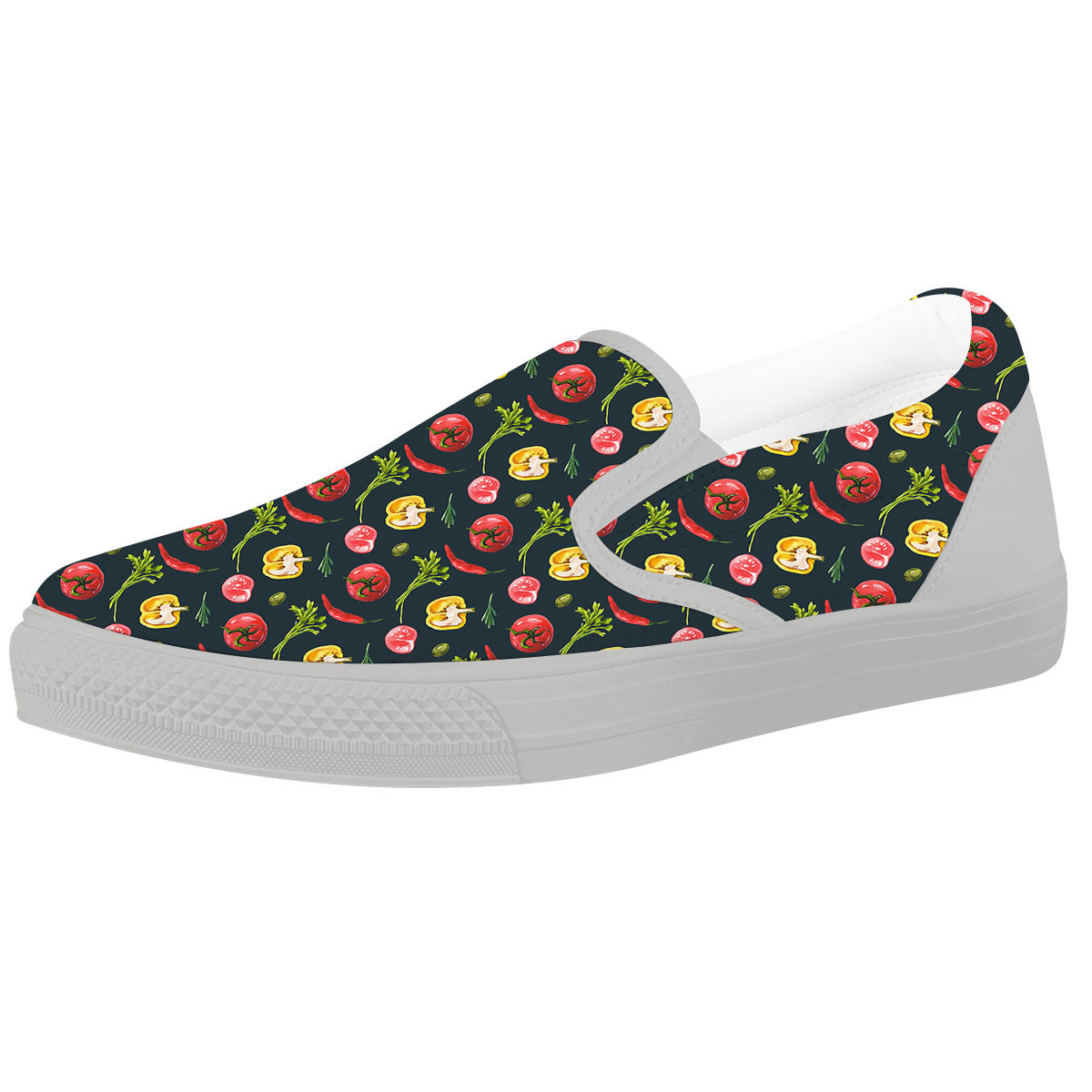 Vegetable Print Pattern White Slip On Shoes-grizzshop
