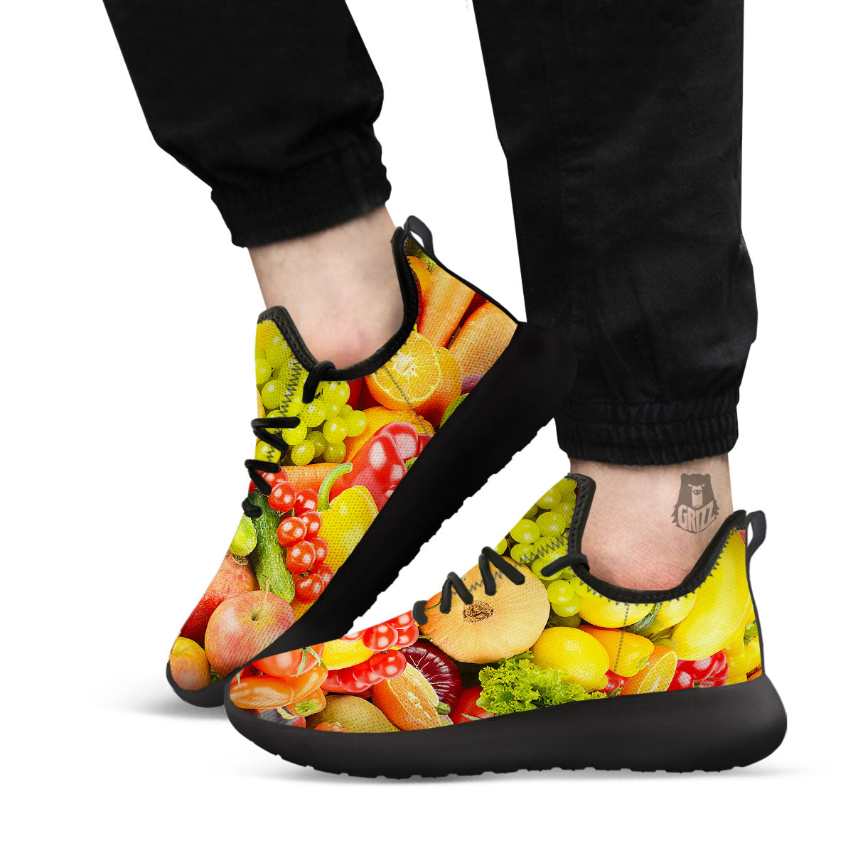 Vegetables And Fresh Fruits Print Black Athletic Shoes-grizzshop