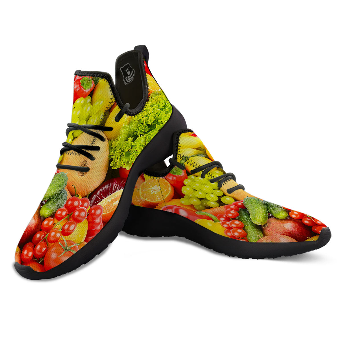 Vegetables And Fresh Fruits Print Black Athletic Shoes-grizzshop