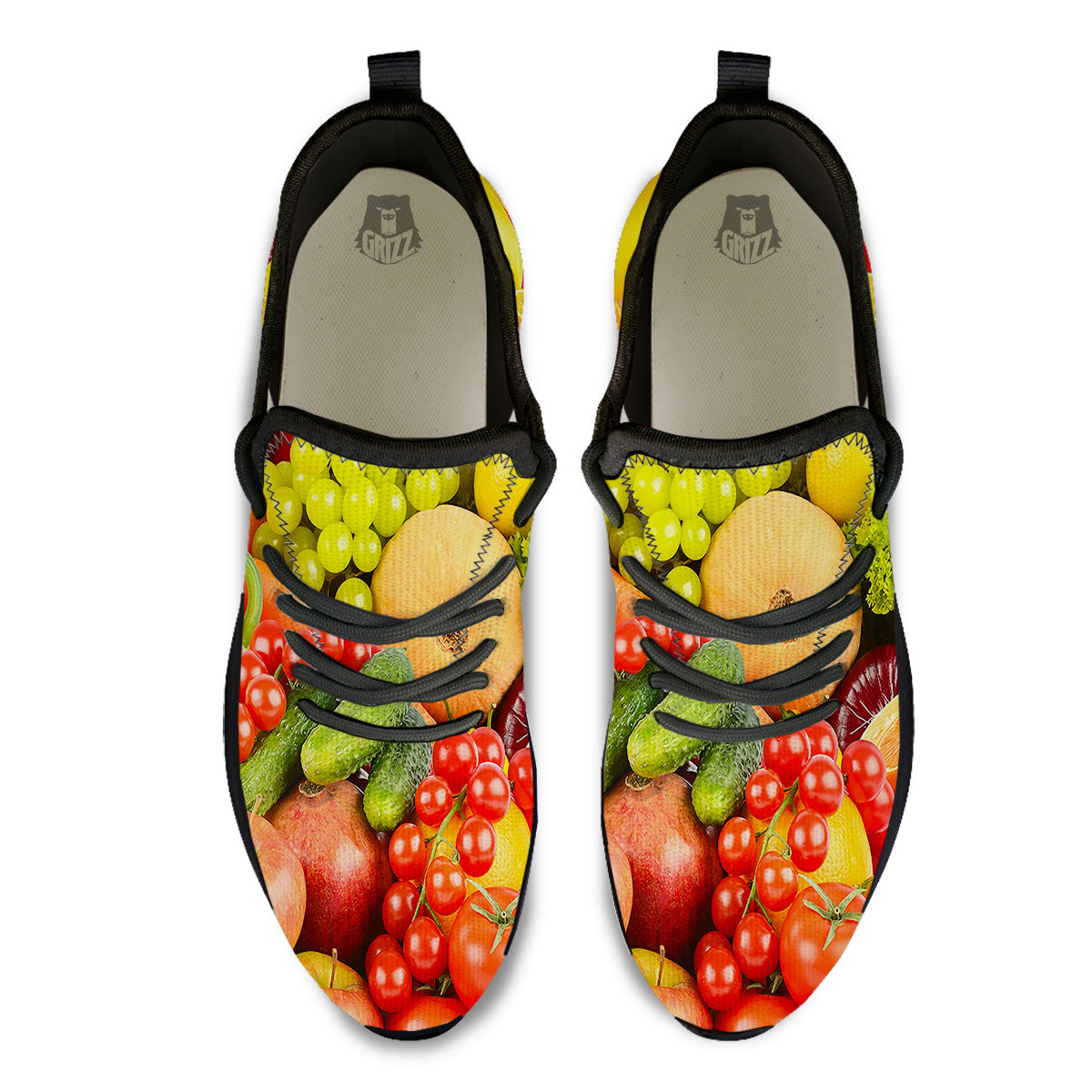 Vegetables And Fresh Fruits Print Black Athletic Shoes-grizzshop