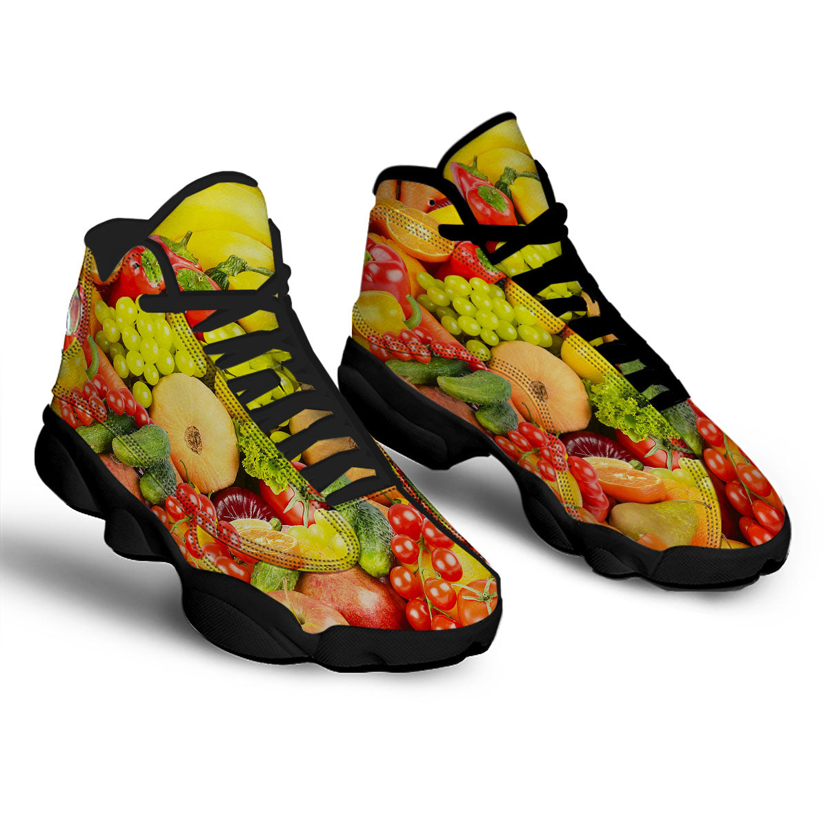 Vegetables And Fresh Fruits Print Black Basketball Shoes-grizzshop
