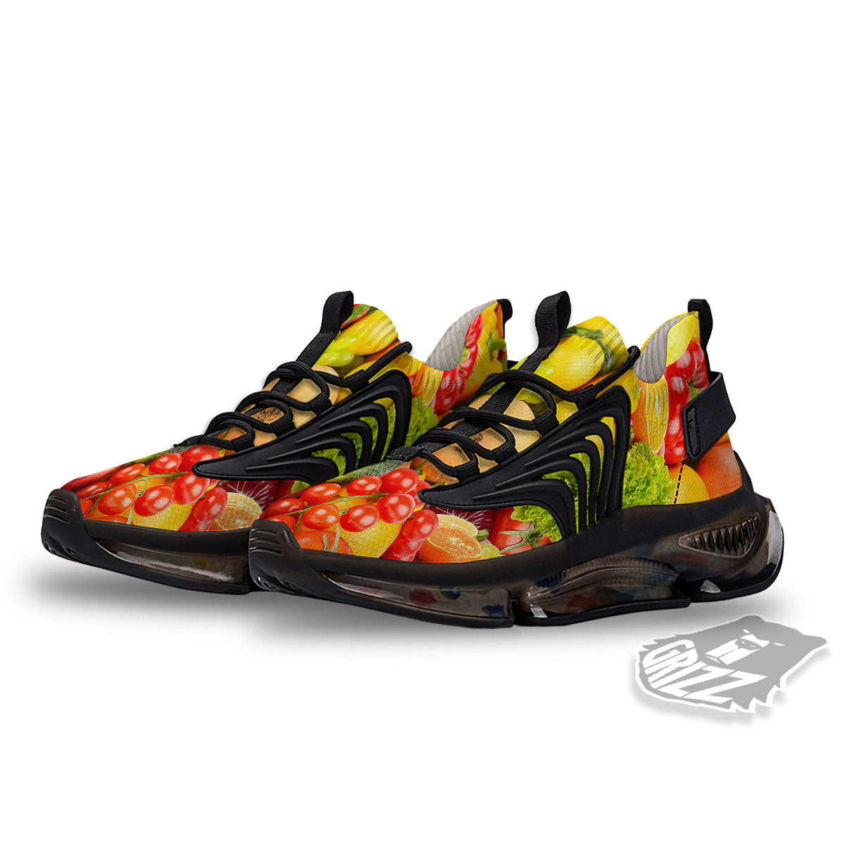 Vegetables And Fresh Fruits Print Black Gym Shoes-grizzshop
