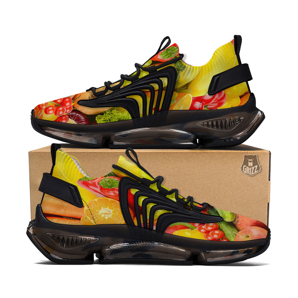 Vegetables And Fresh Fruits Print Black Gym Shoes-grizzshop