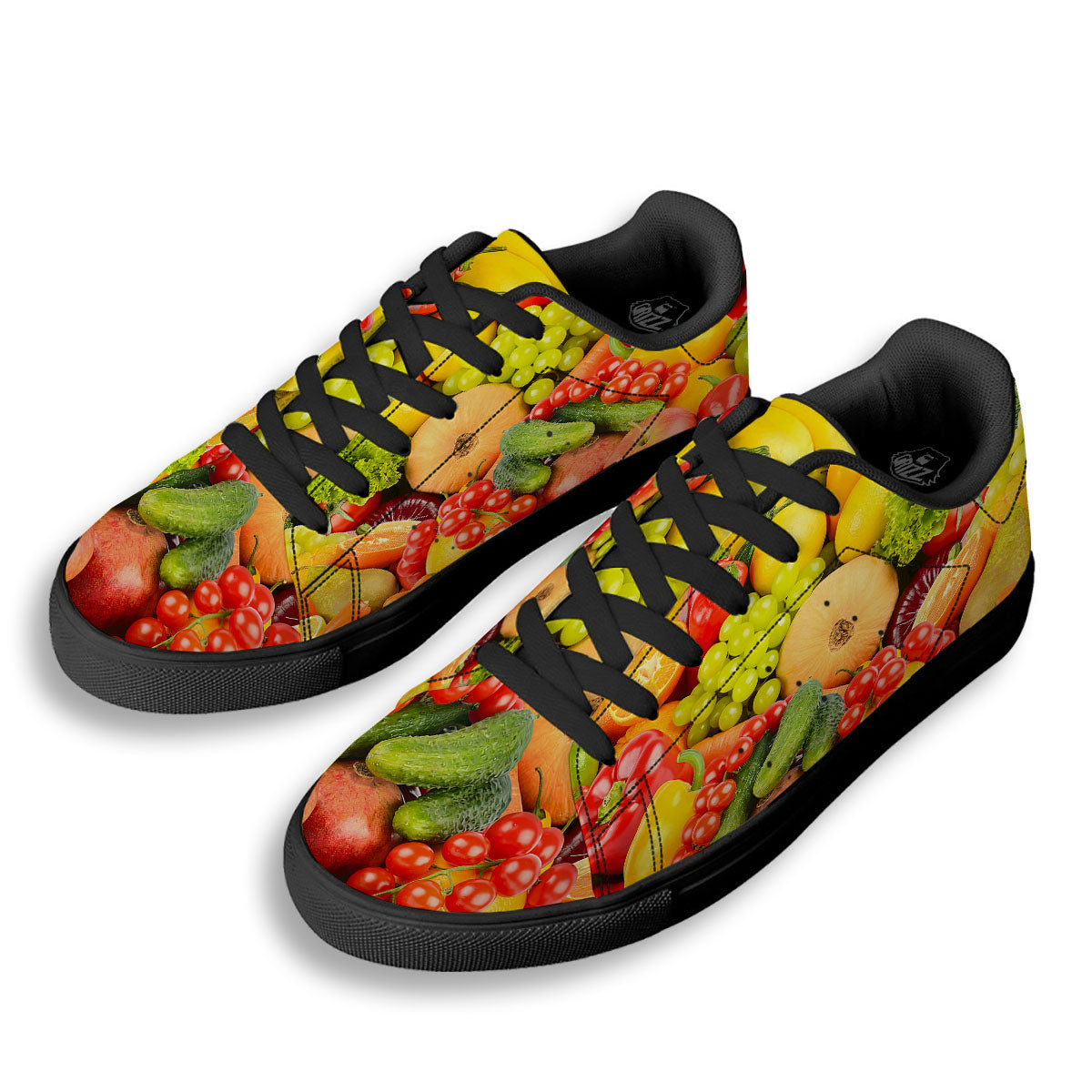 Vegetables And Fresh Fruits Print Black Low Top Sneakers-grizzshop