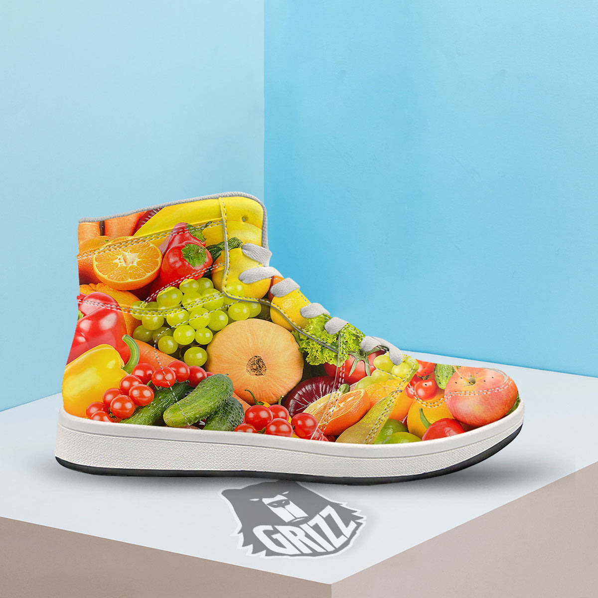 Vegetables And Fresh Fruits Print High Top Sneakers-grizzshop