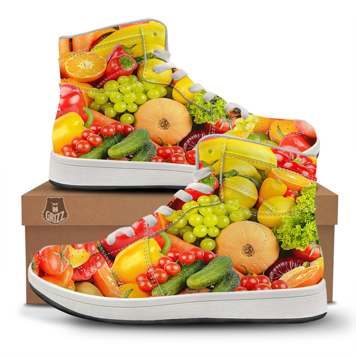 Vegetables And Fresh Fruits Print High Top Sneakers-grizzshop