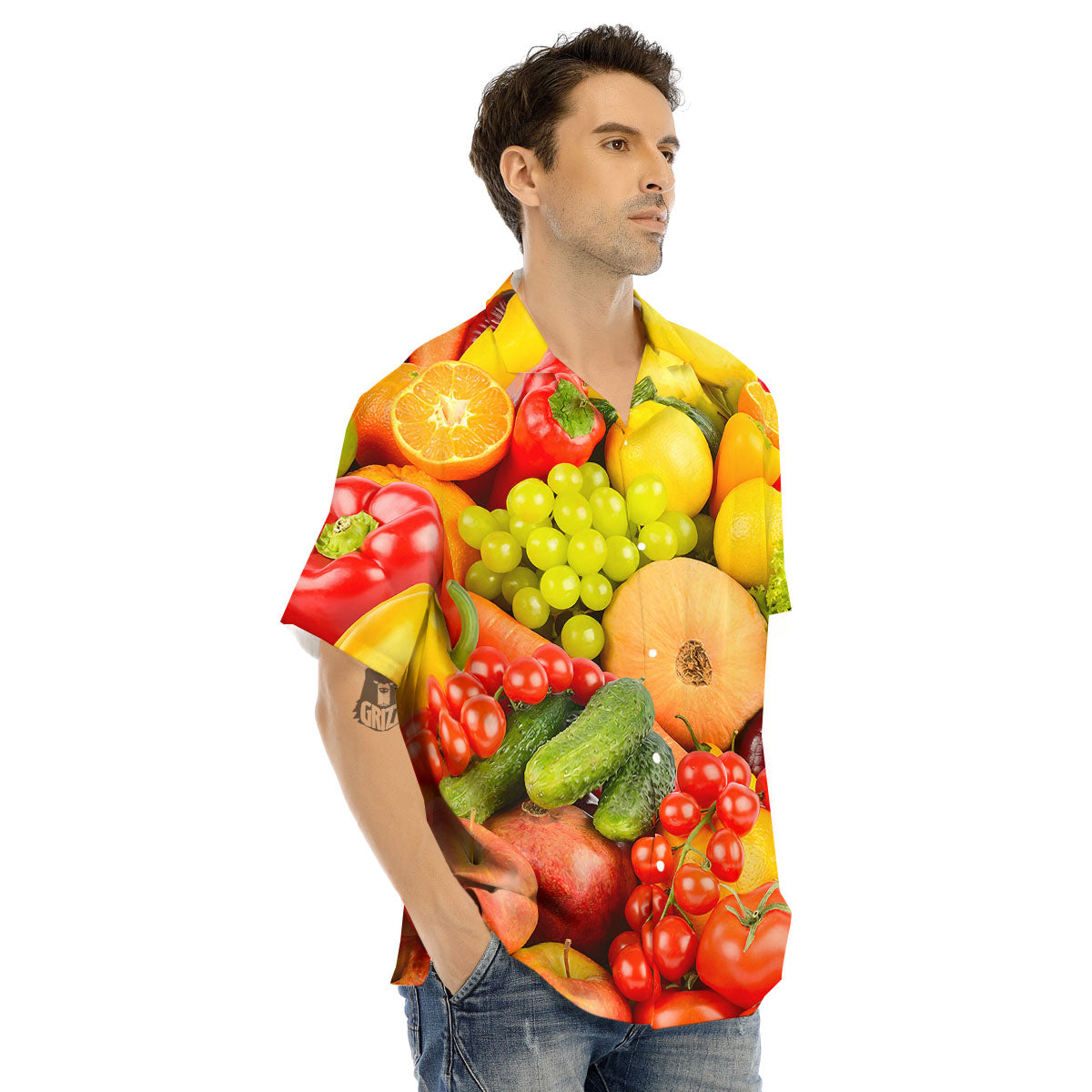 Vegetables And Fresh Fruits Print Men's Hawaiian Shirt-grizzshop