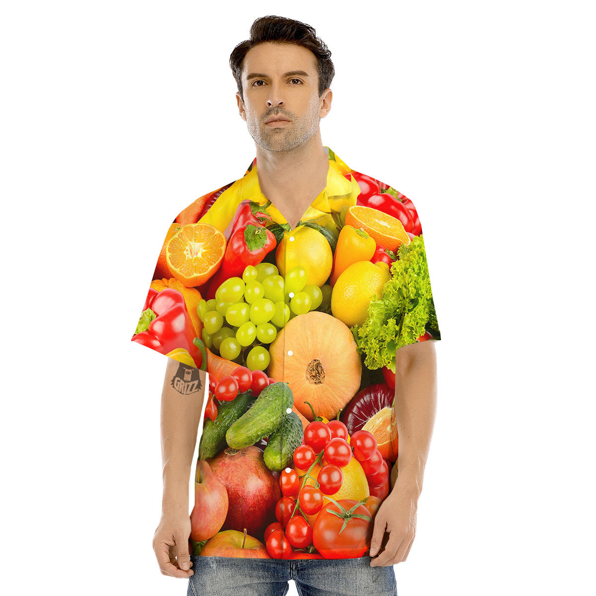 Vegetables And Fresh Fruits Print Men's Hawaiian Shirt-grizzshop