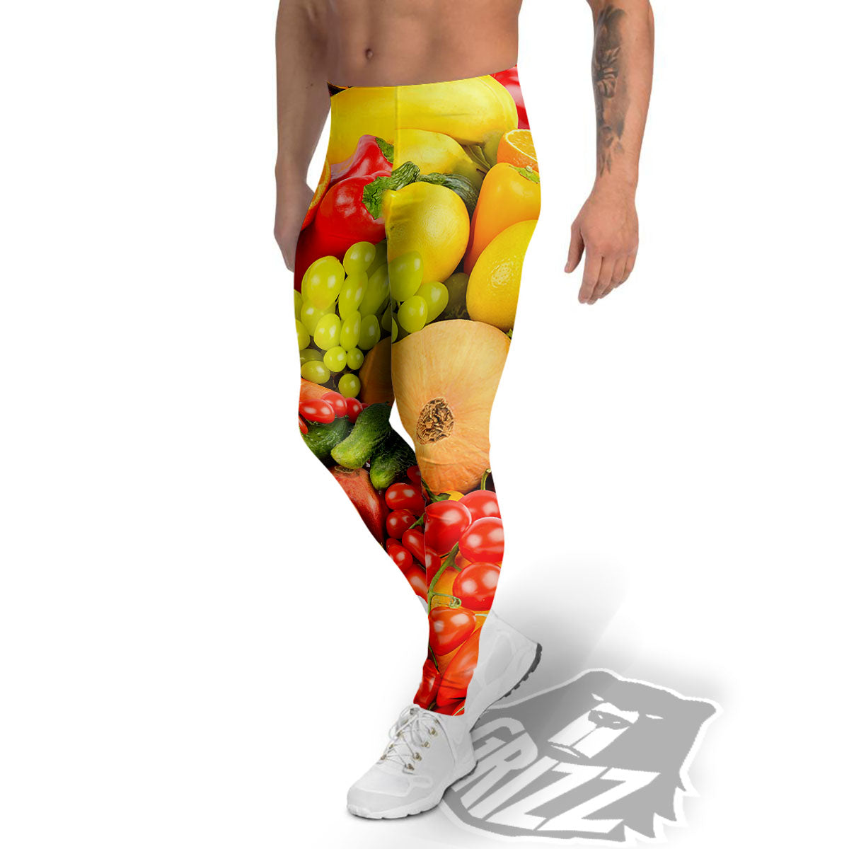 Vegetables And Fresh Fruits Print Men's Leggings-grizzshop
