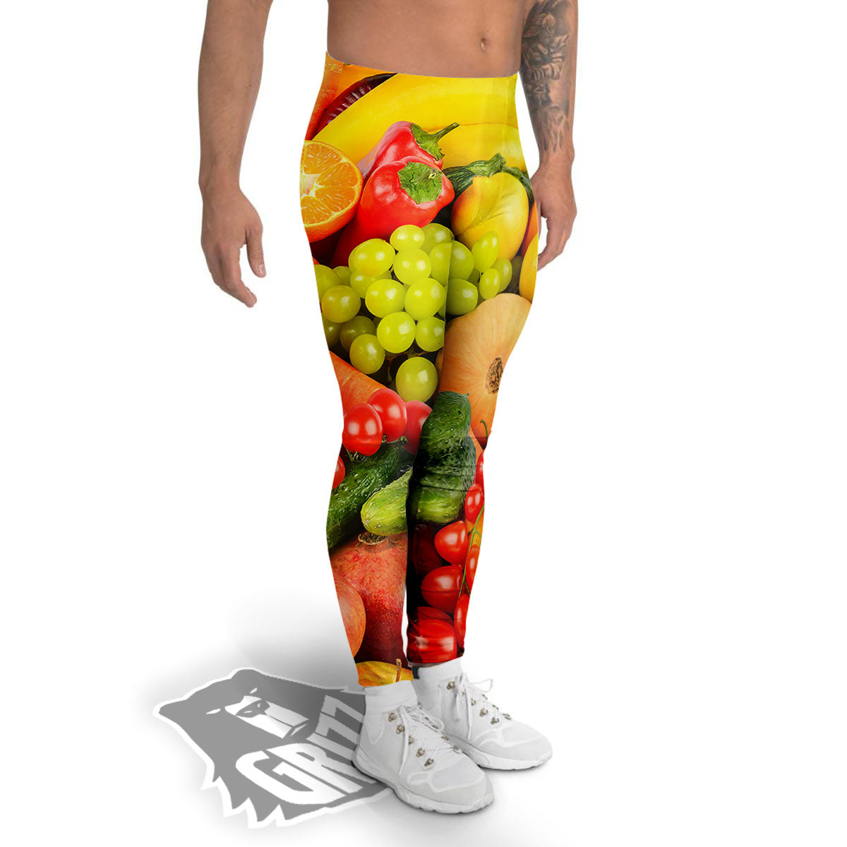 Vegetables And Fresh Fruits Print Men's Leggings-grizzshop