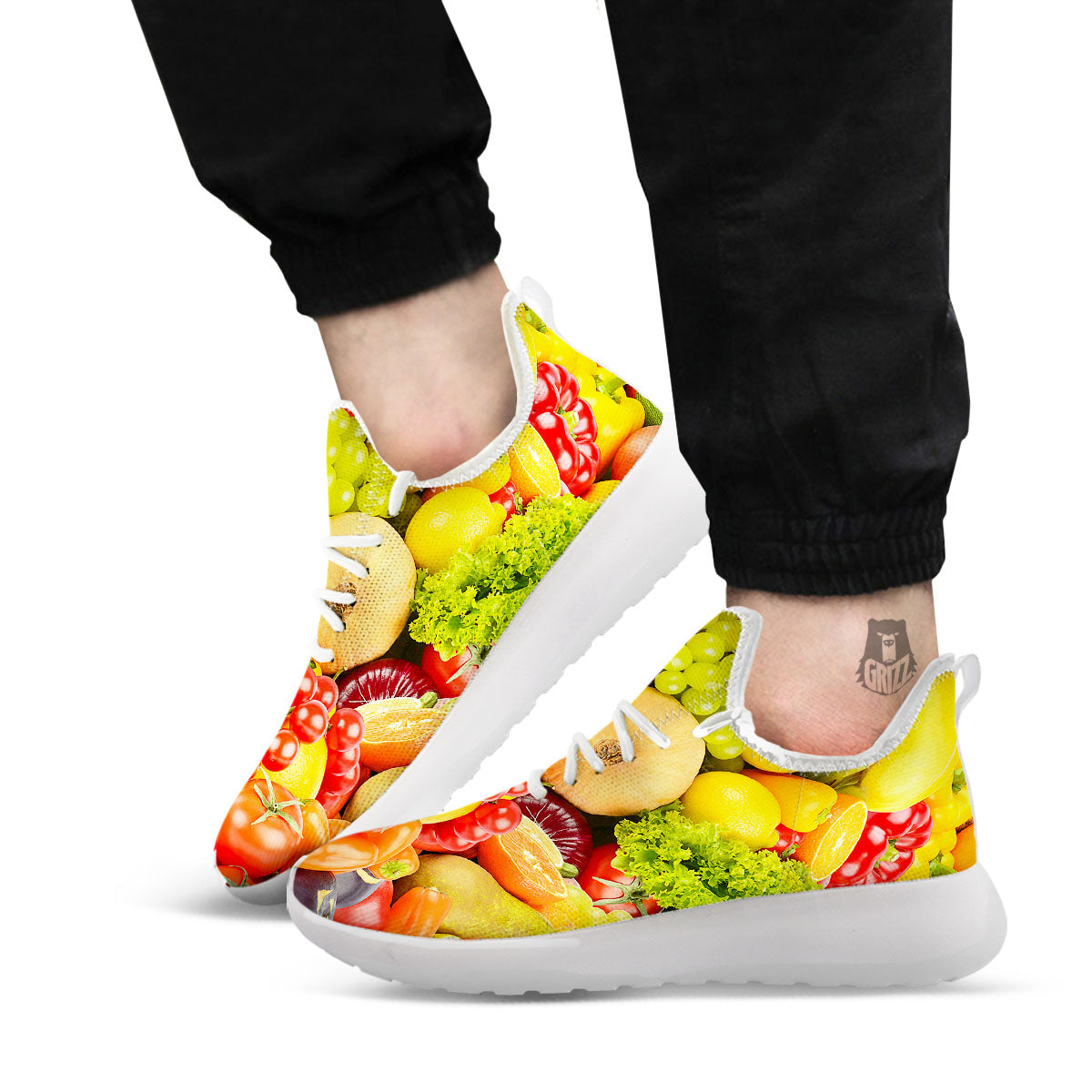 Vegetables And Fresh Fruits Print White Athletic Shoes-grizzshop