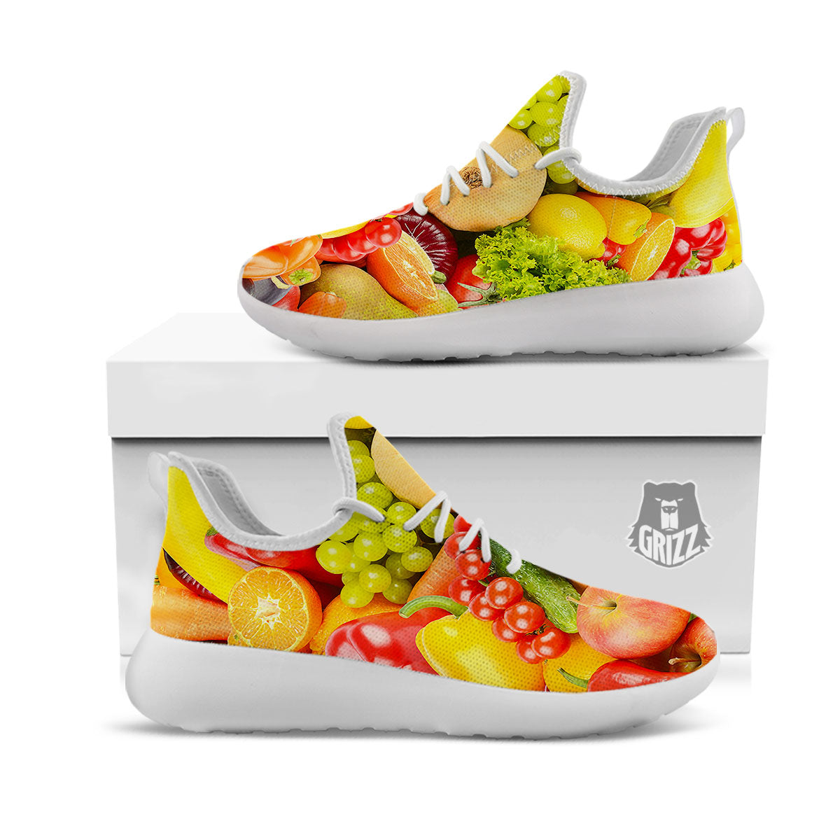 Vegetables And Fresh Fruits Print White Athletic Shoes-grizzshop