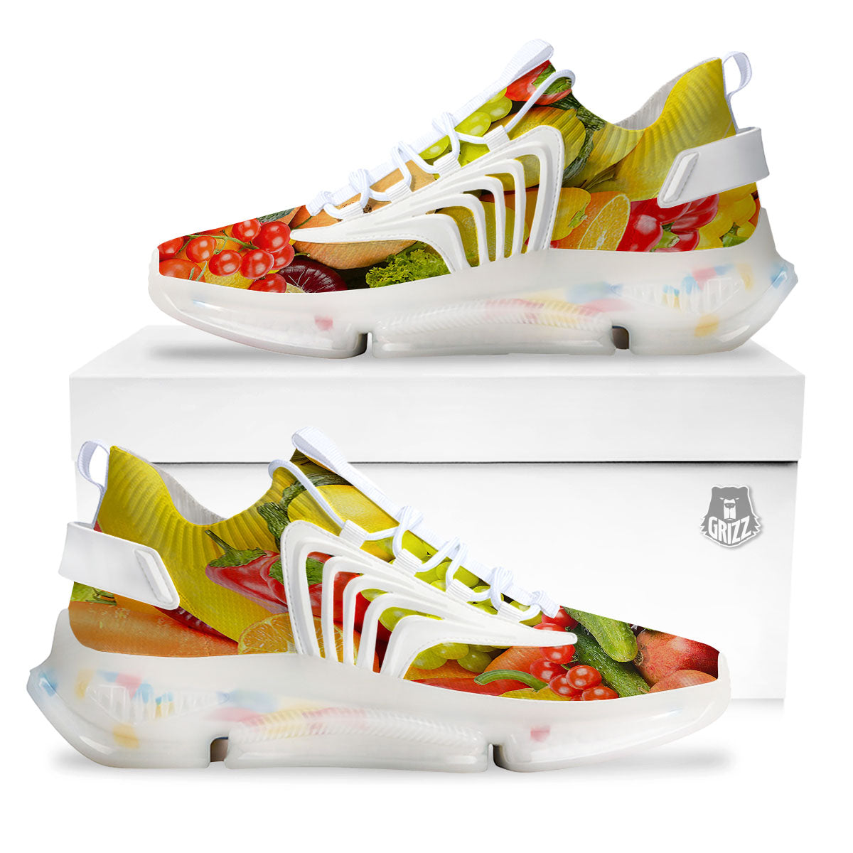 Vegetables And Fresh Fruits Print White Gym Shoes-grizzshop