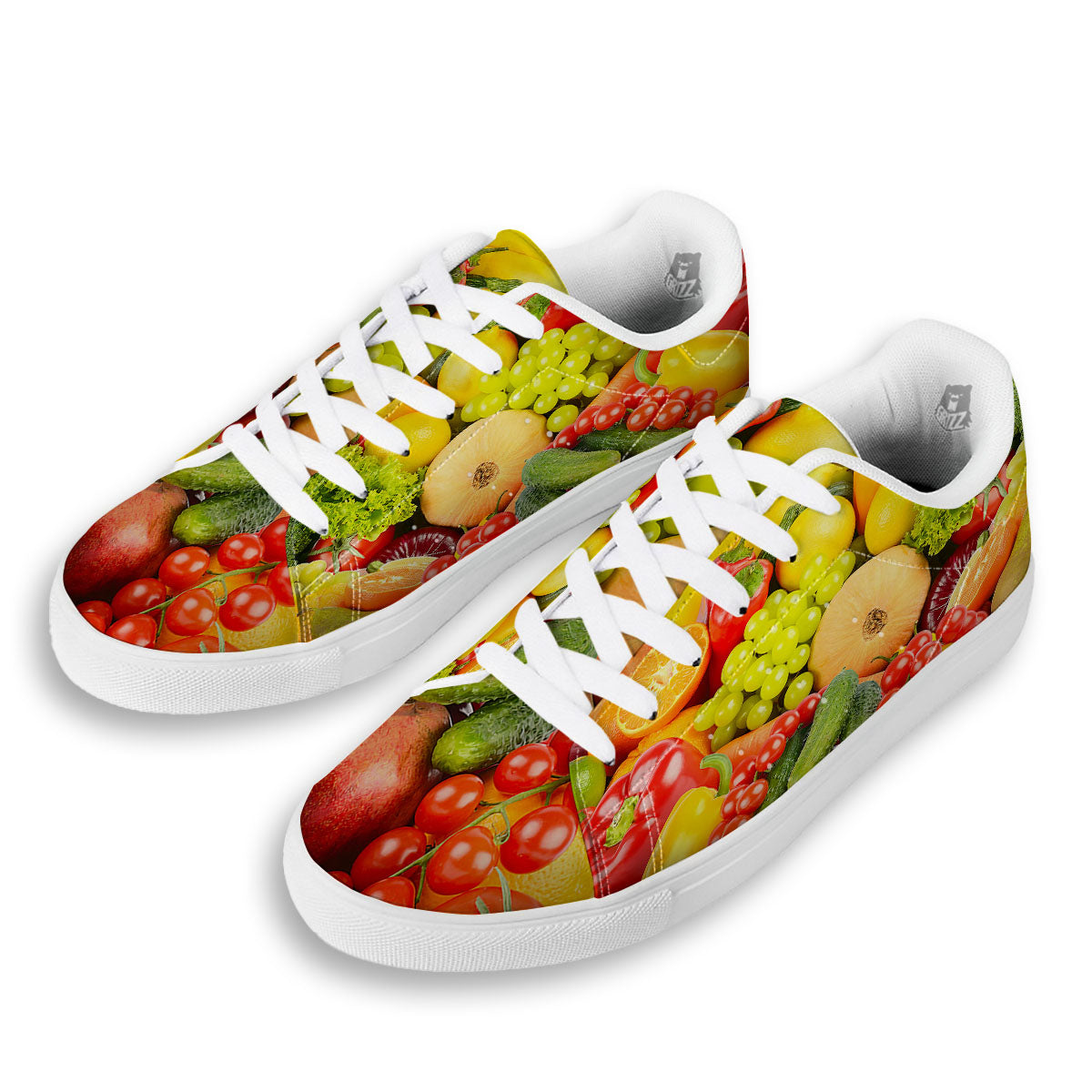 Vegetables And Fresh Fruits Print White Low Top Sneakers-grizzshop