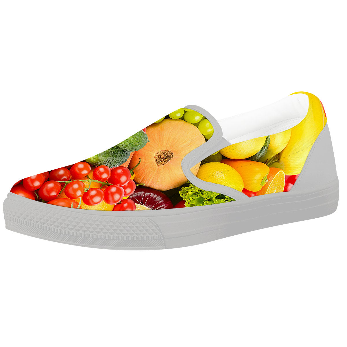 Vegetables And Fresh Fruits Print White Slip On Shoes-grizzshop