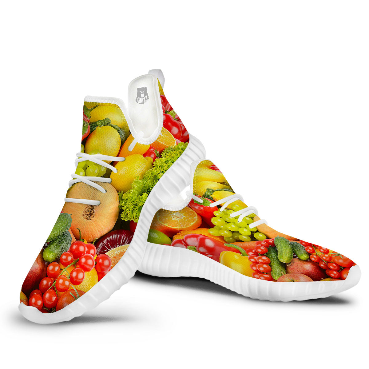Vegetables And Fresh Fruits Print White Walking Shoes-grizzshop