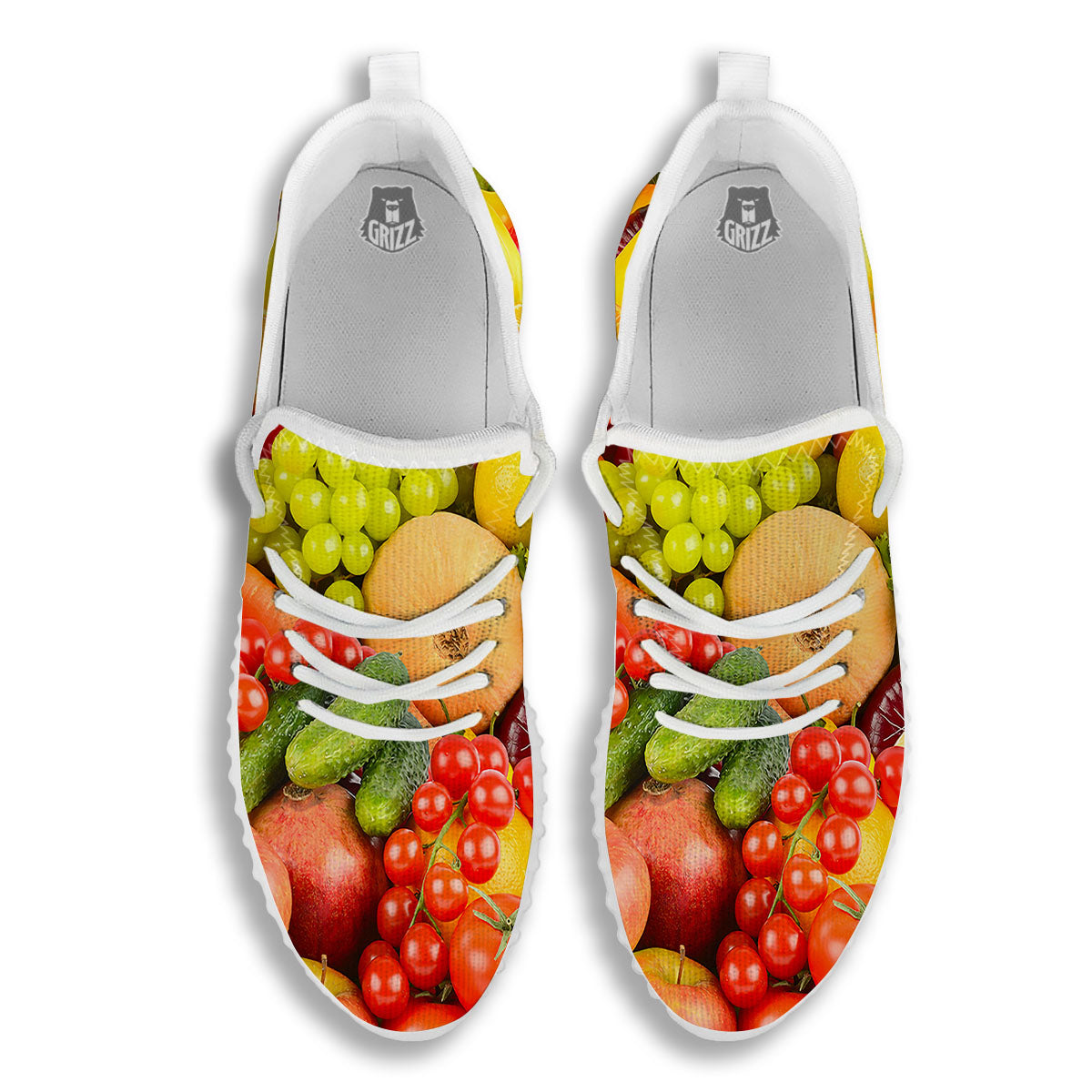 Vegetables And Fresh Fruits Print White Walking Shoes-grizzshop