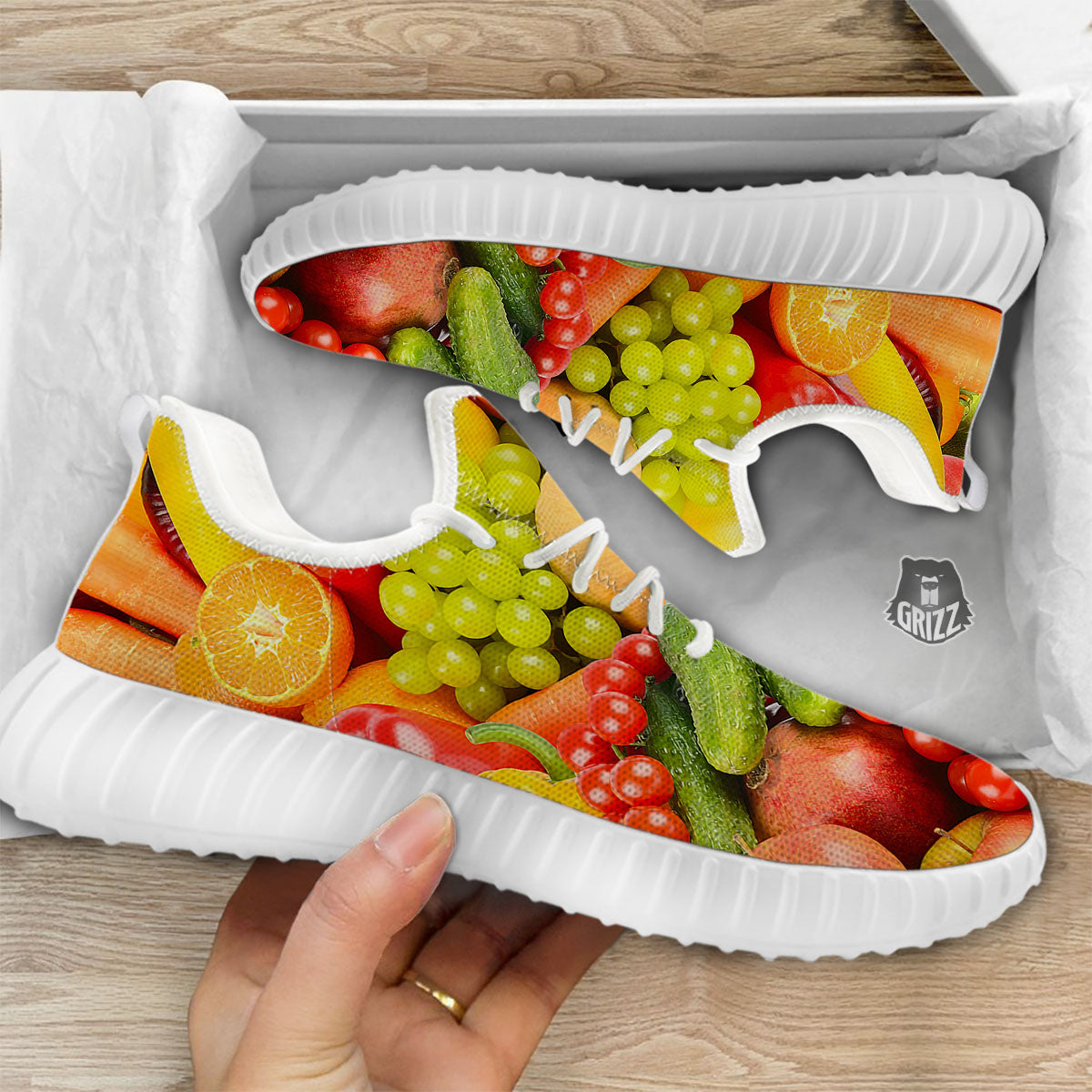 Vegetables And Fresh Fruits Print White Walking Shoes-grizzshop