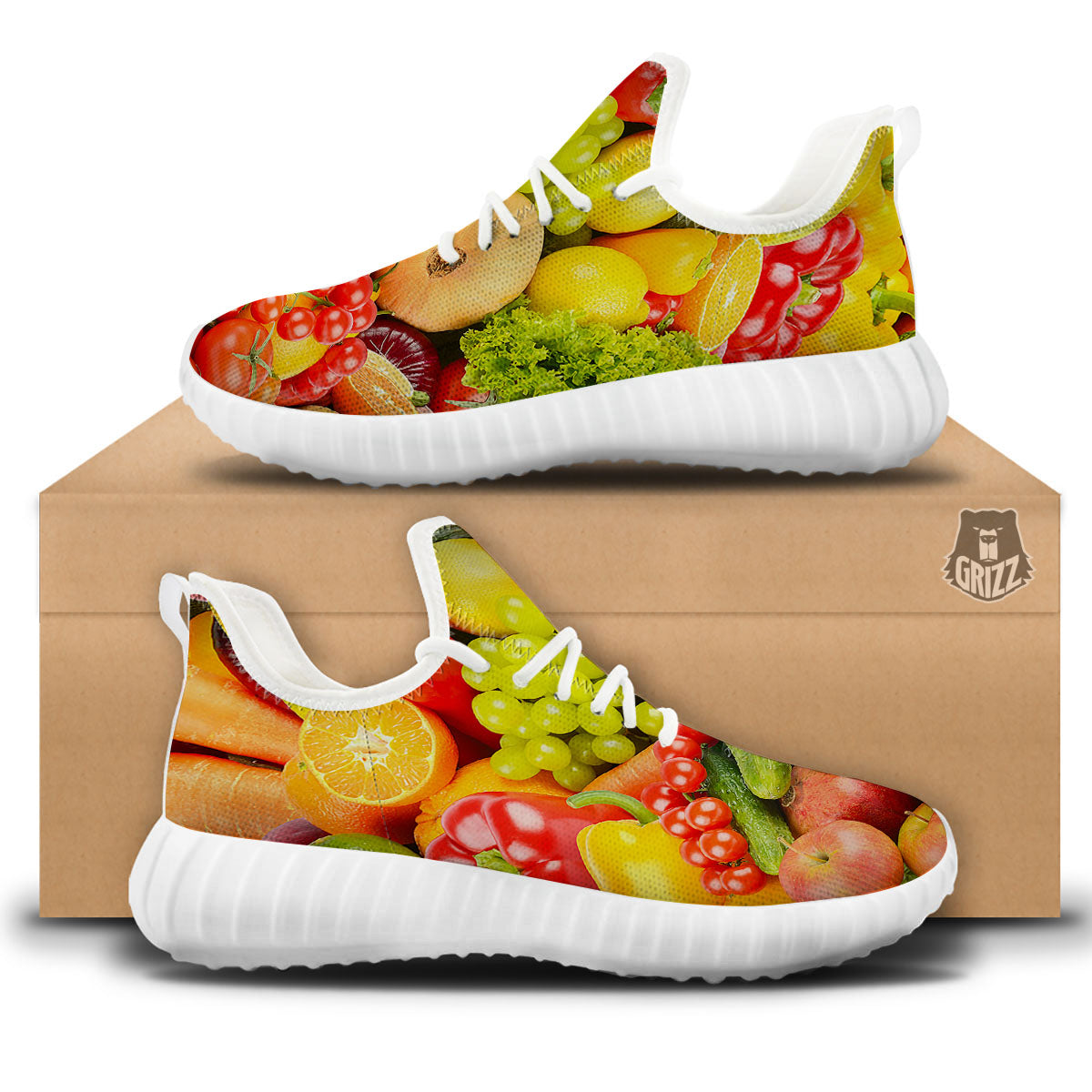 Vegetables And Fresh Fruits Print White Walking Shoes-grizzshop