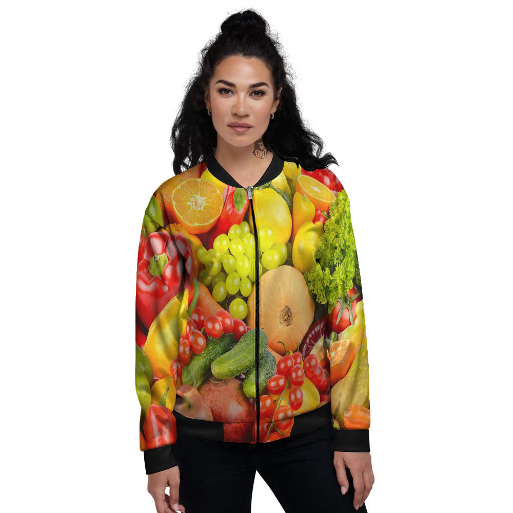 Vegetables And Fresh Fruits Print Women's Bomber Jacket-grizzshop