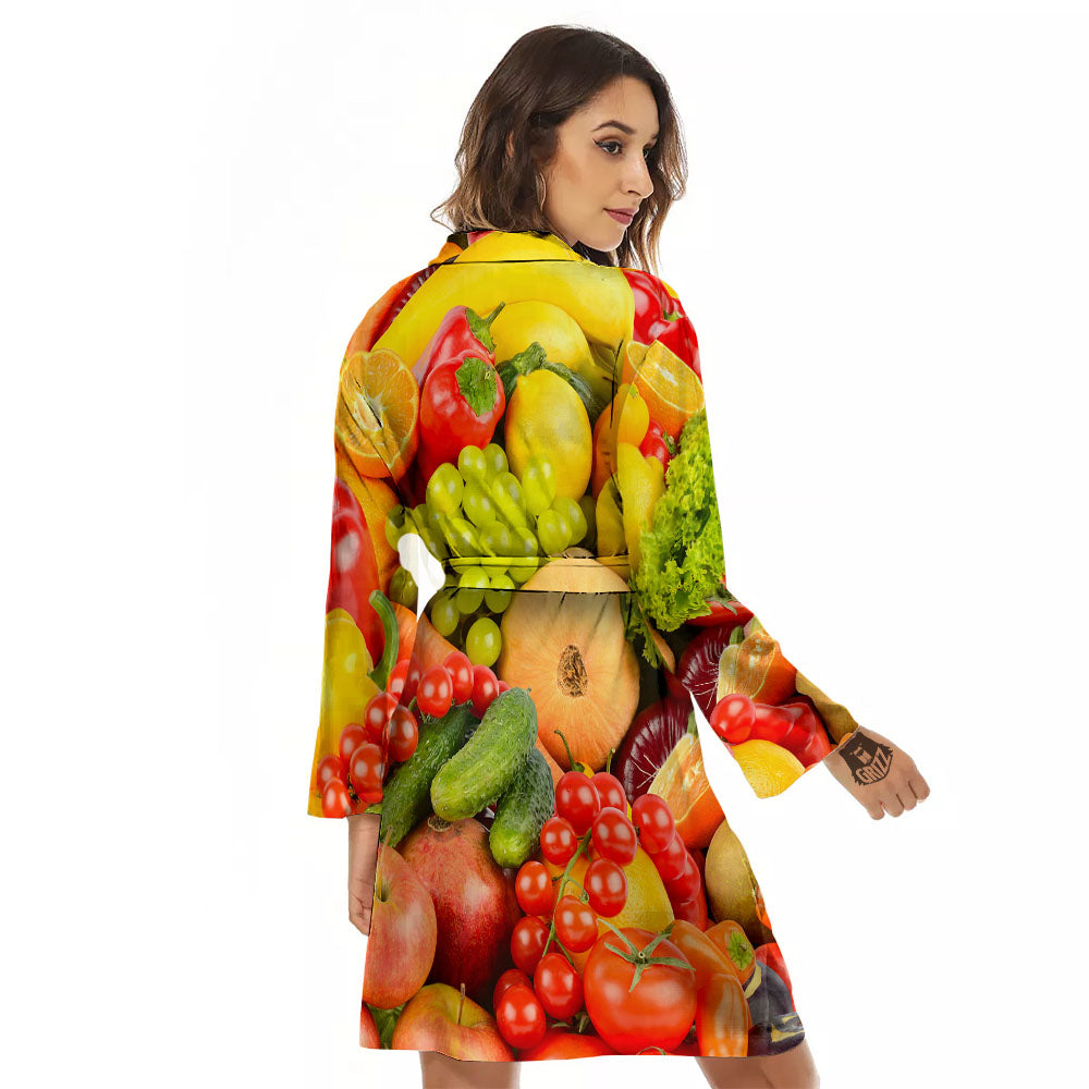Vegetables And Fresh Fruits Print Women's Robe-grizzshop