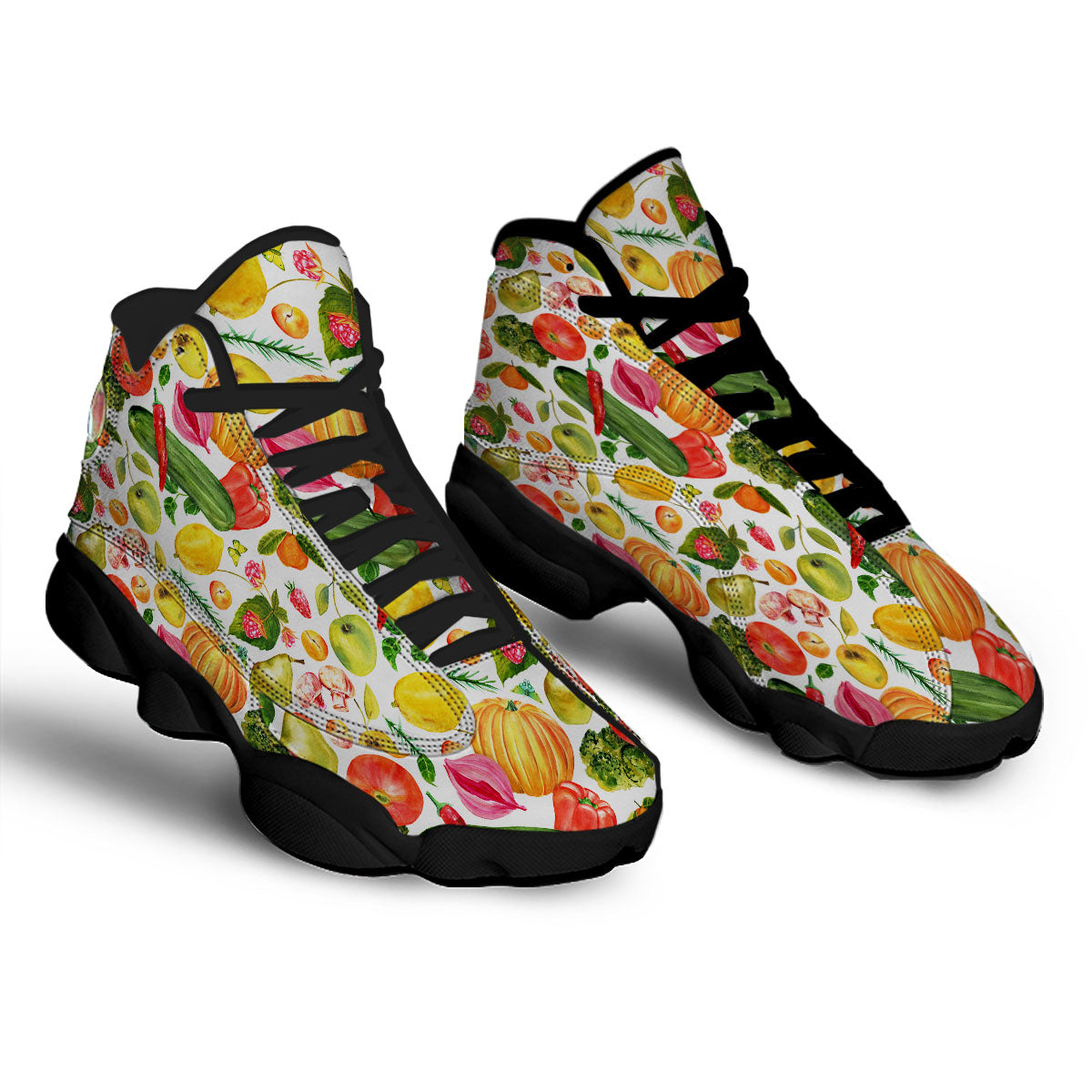 Vegetables And Vegan Fruits Print Pattern Black Basketball Shoes-grizzshop