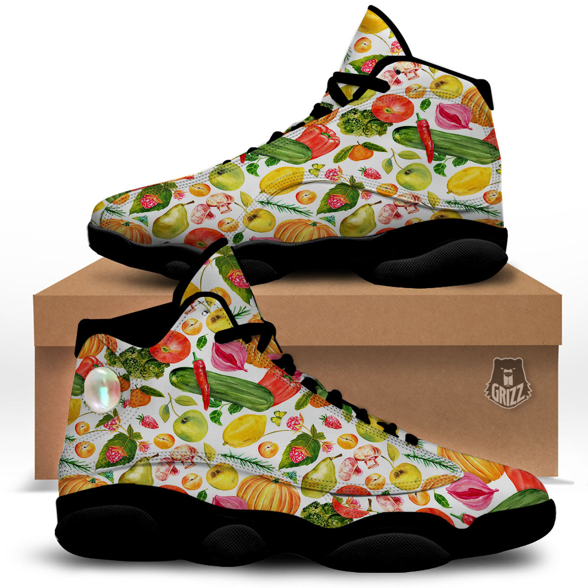 Vegetables And Vegan Fruits Print Pattern Black Basketball Shoes-grizzshop