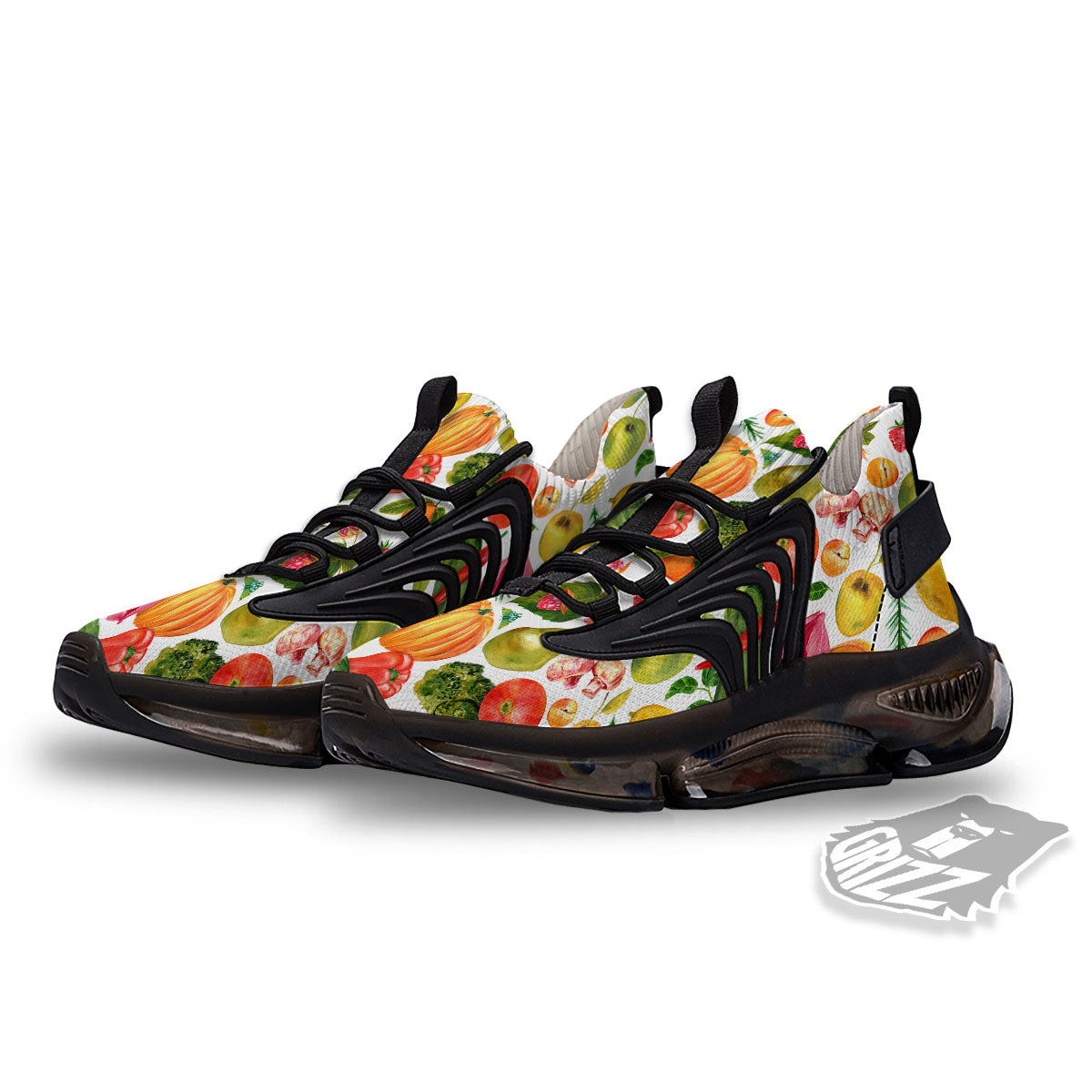 Vegetables And Vegan Fruits Print Pattern Black Gym Shoes-grizzshop