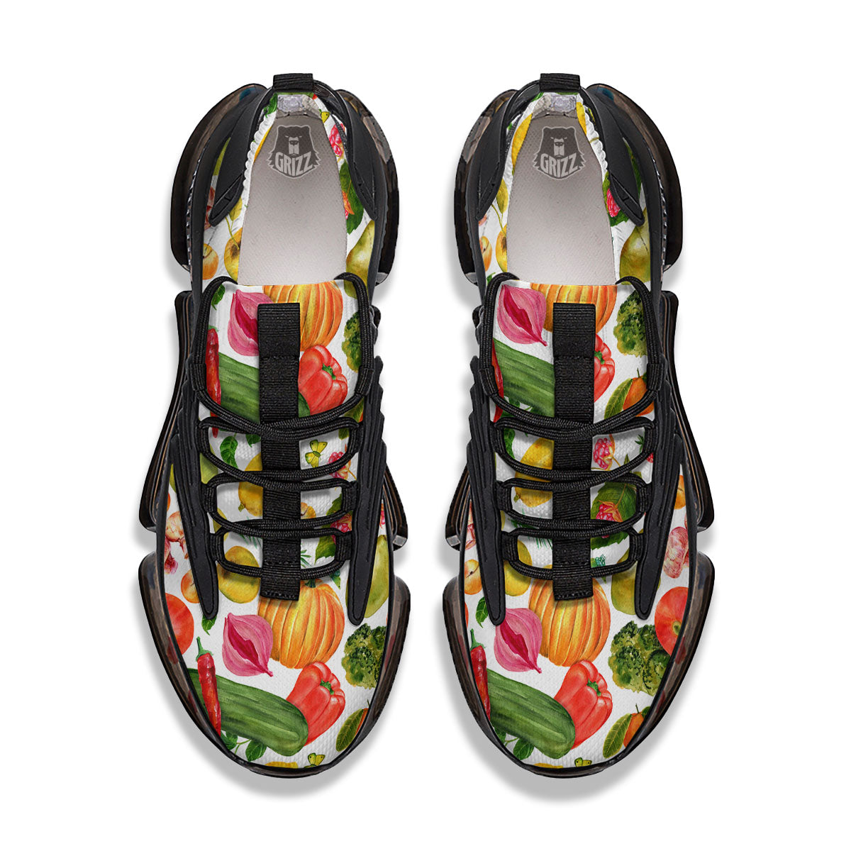Vegetables And Vegan Fruits Print Pattern Black Gym Shoes-grizzshop