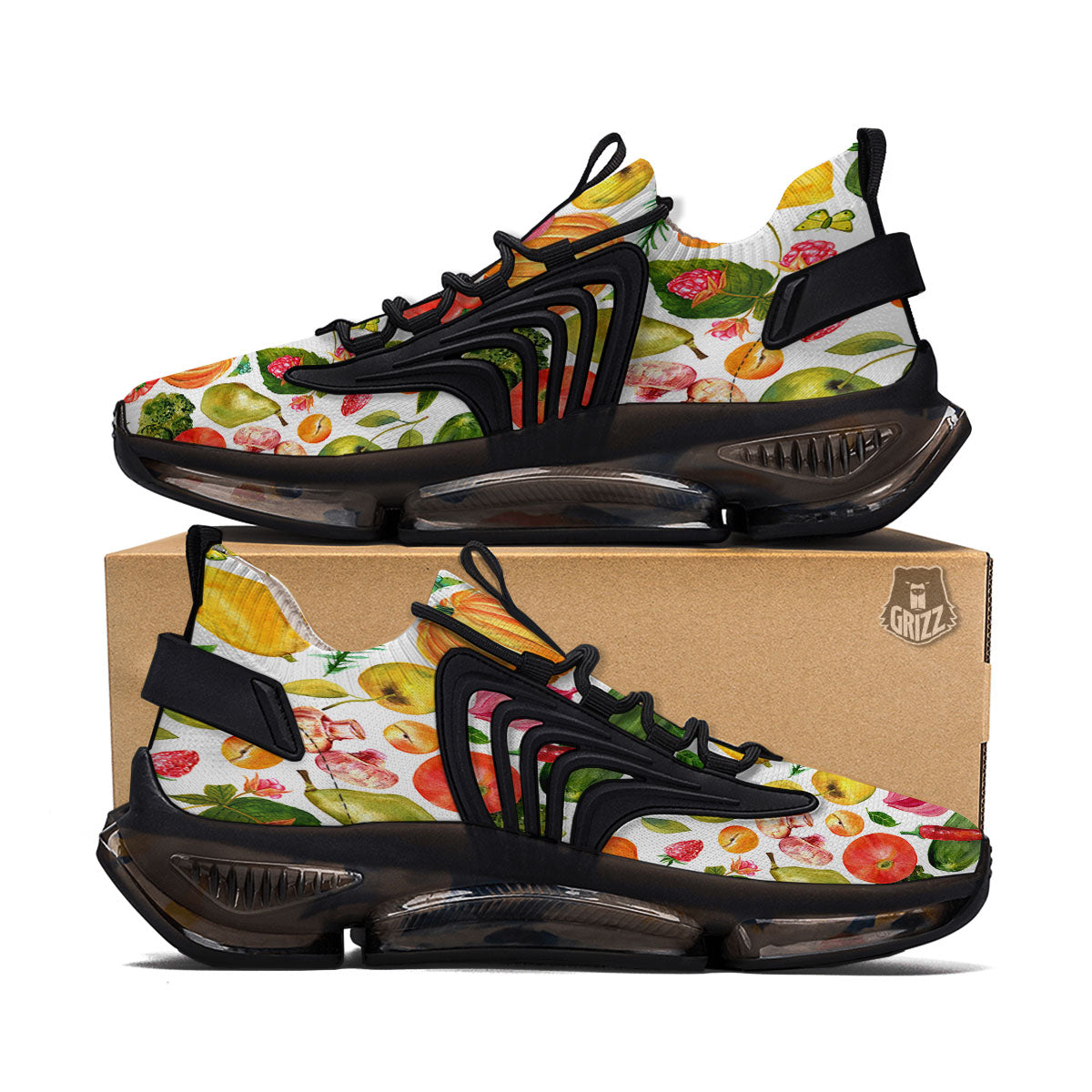Vegetables And Vegan Fruits Print Pattern Black Gym Shoes-grizzshop