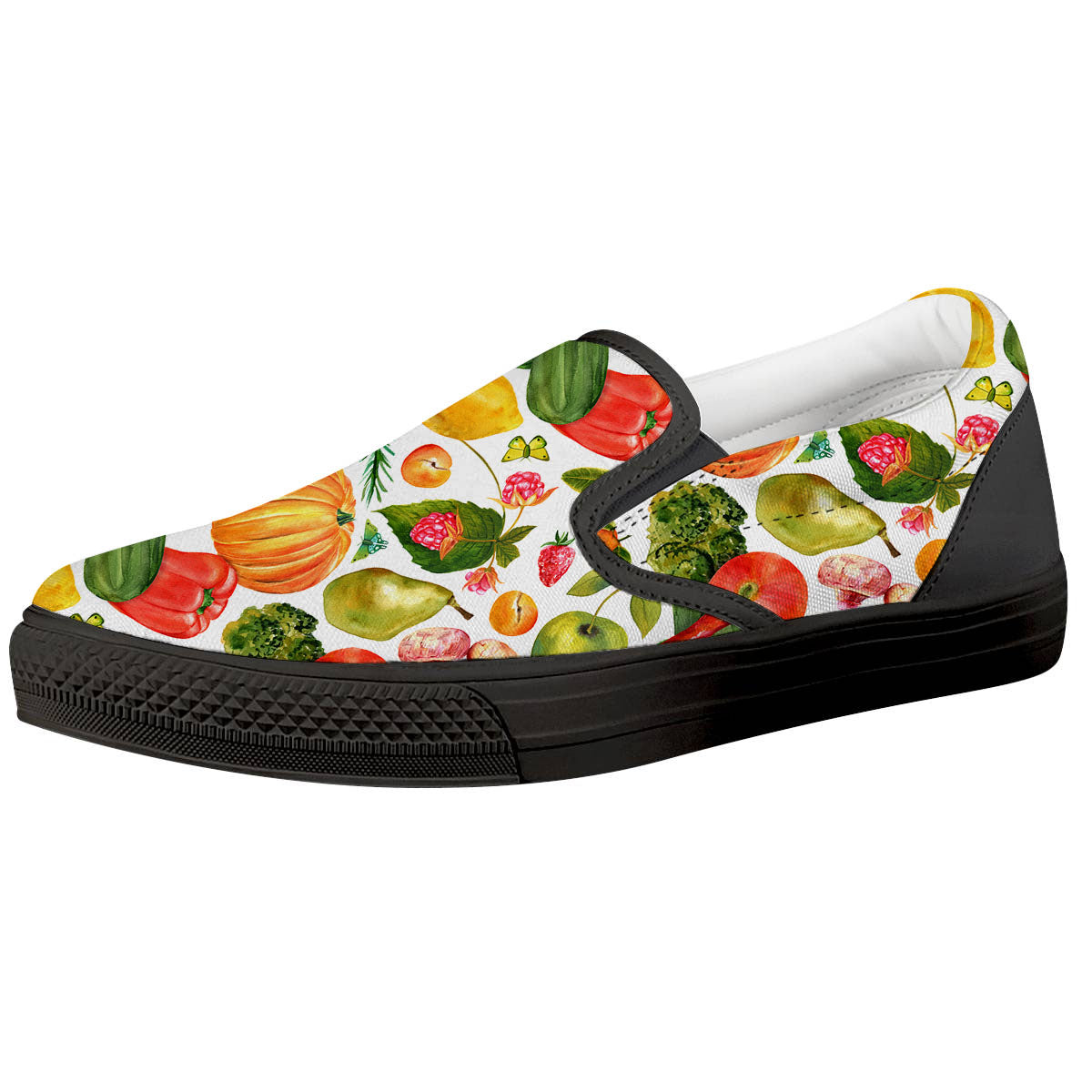 Vegetables And Vegan Fruits Print Pattern Black Slip On Shoes-grizzshop