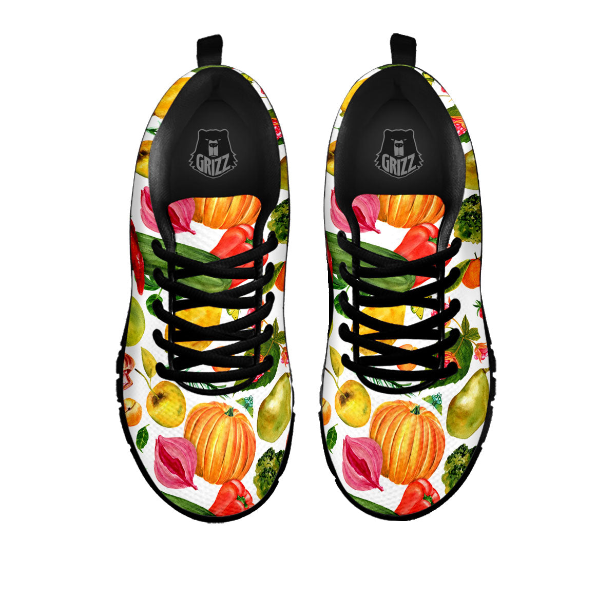 Vegetables And Vegan Fruits Print Pattern Black Sneaker-grizzshop