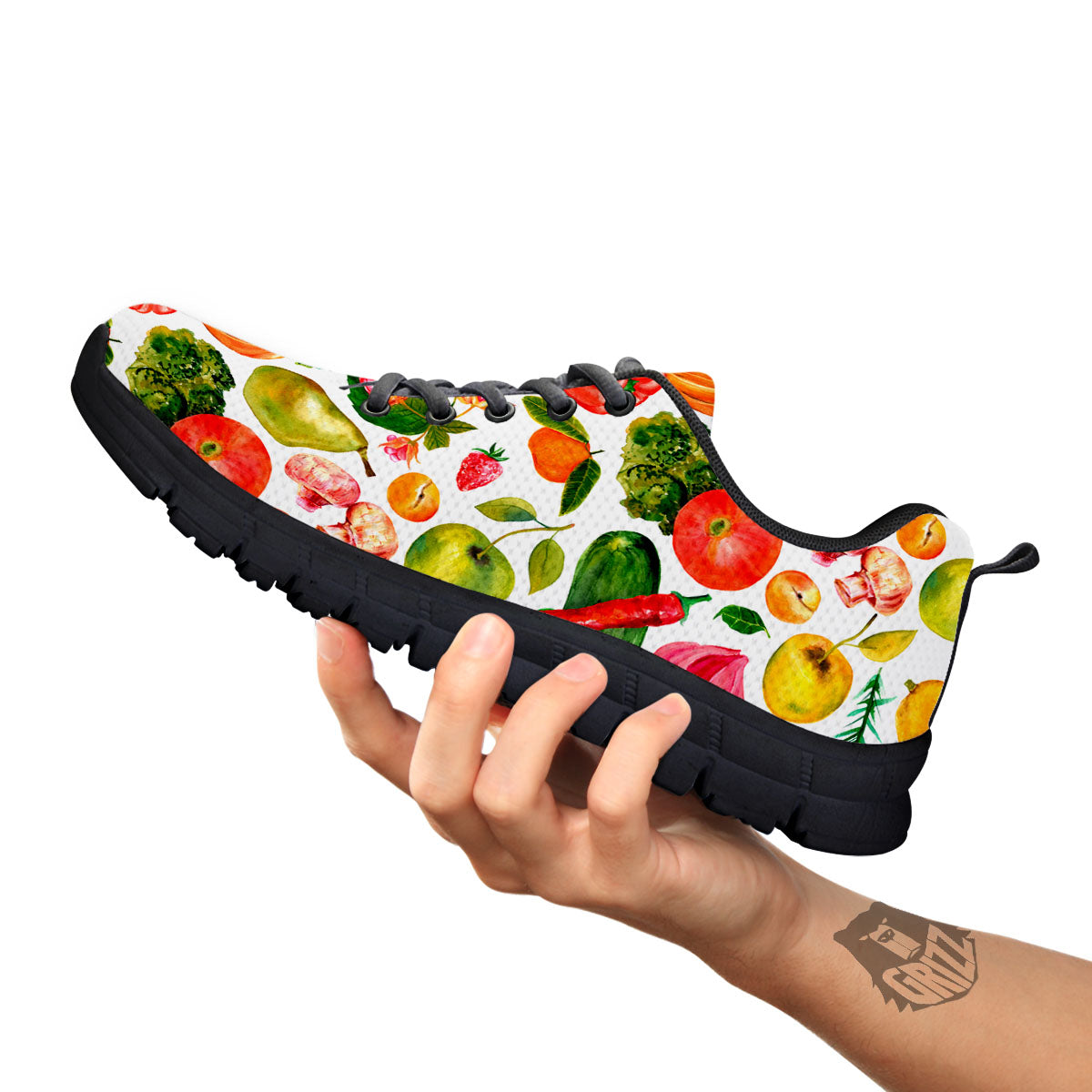 Vegetables And Vegan Fruits Print Pattern Black Sneaker-grizzshop