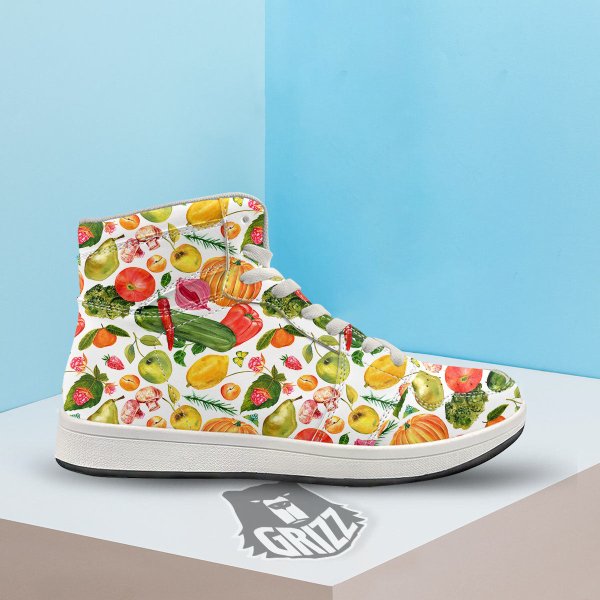 Vegetables And Vegan Fruits Print Pattern High Top Sneakers-grizzshop