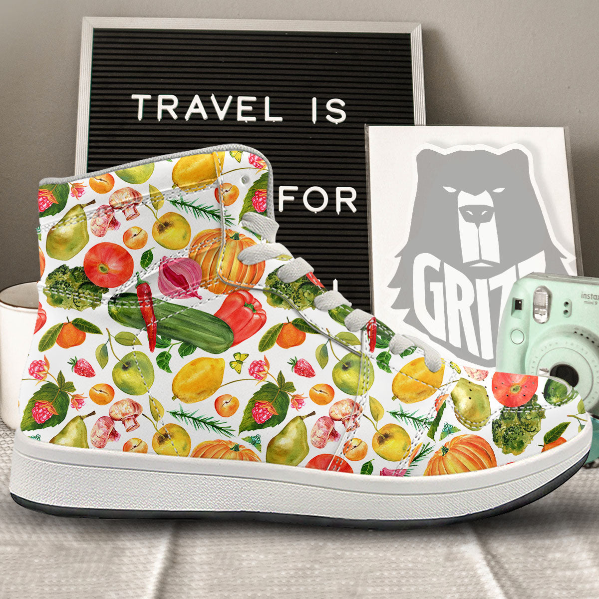 Vegetables And Vegan Fruits Print Pattern High Top Sneakers-grizzshop