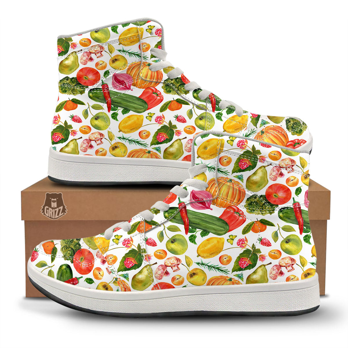 Vegetables And Vegan Fruits Print Pattern High Top Sneakers-grizzshop
