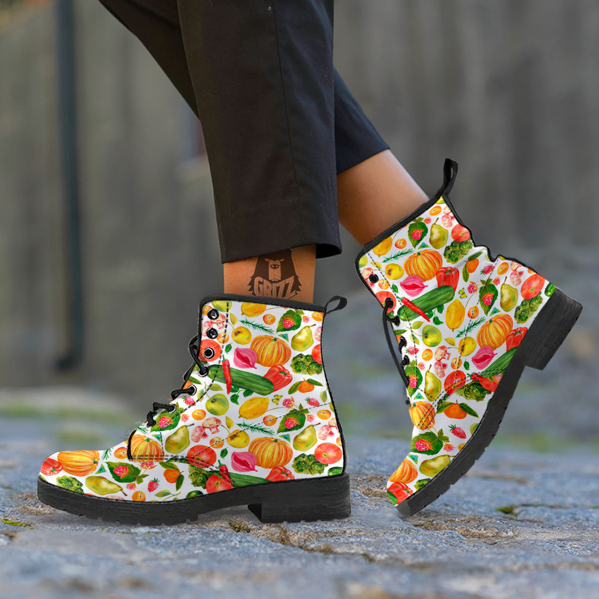 Vegetables And Vegan Fruits Print Pattern Leather Boots-grizzshop