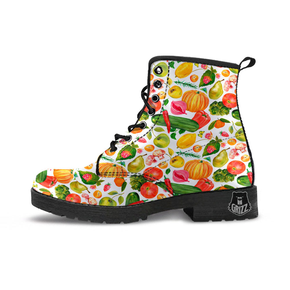 Vegetables And Vegan Fruits Print Pattern Leather Boots-grizzshop