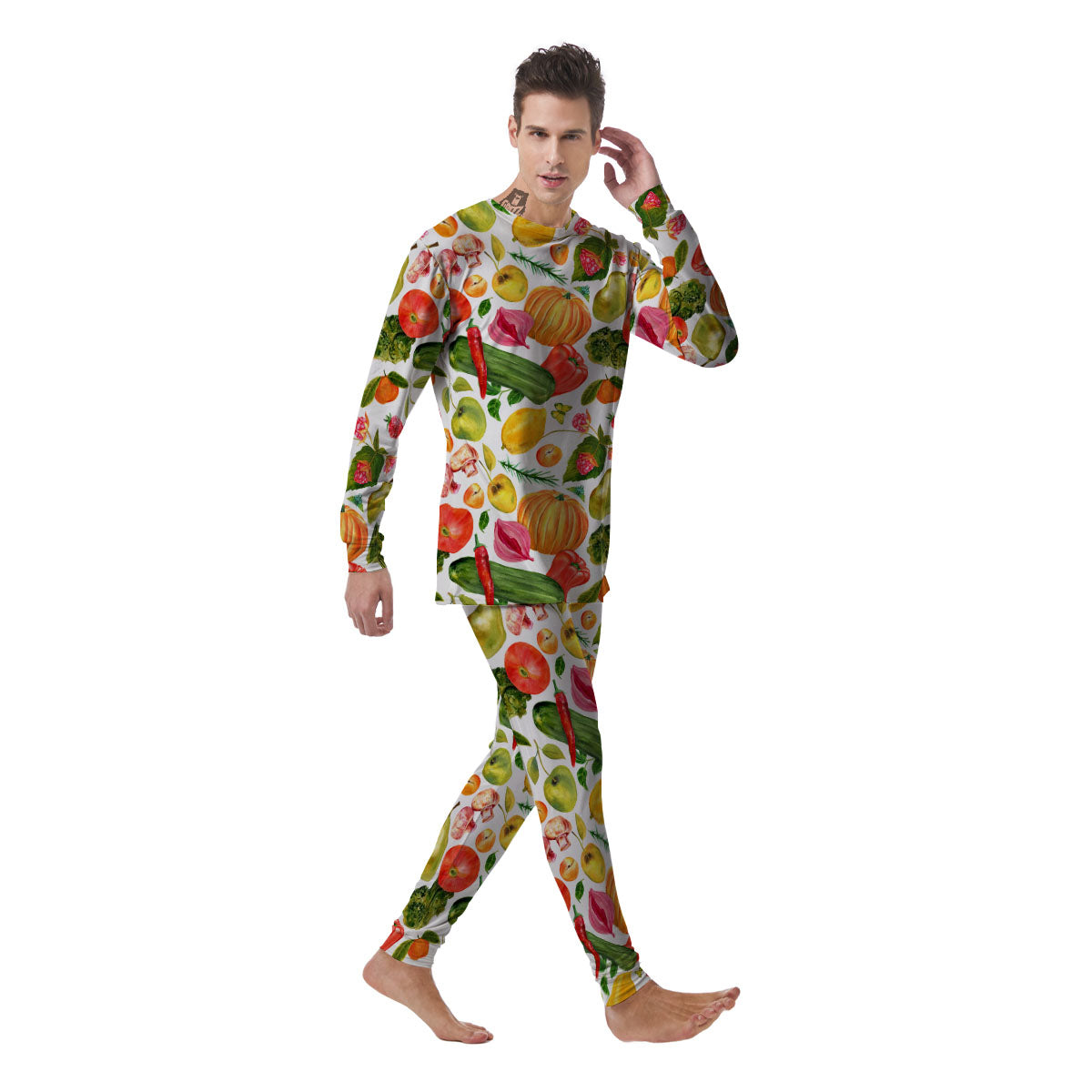 Vegetables And Vegan Fruits Print Pattern Men's Pajamas-grizzshop