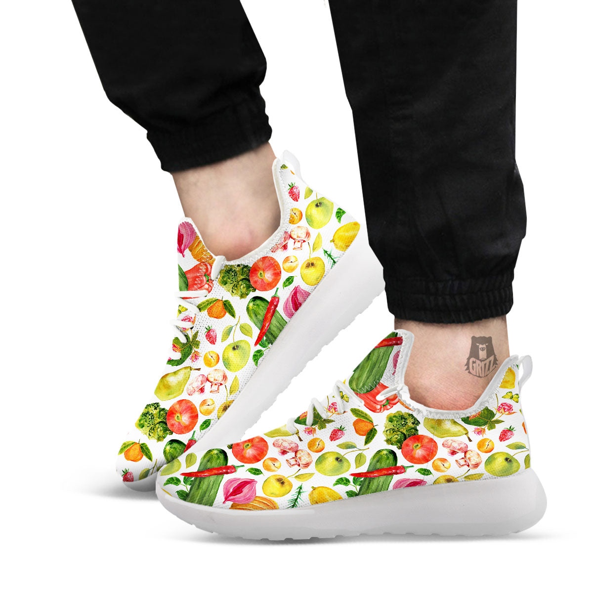Vegetables And Vegan Fruits Print Pattern White Athletic Shoes-grizzshop