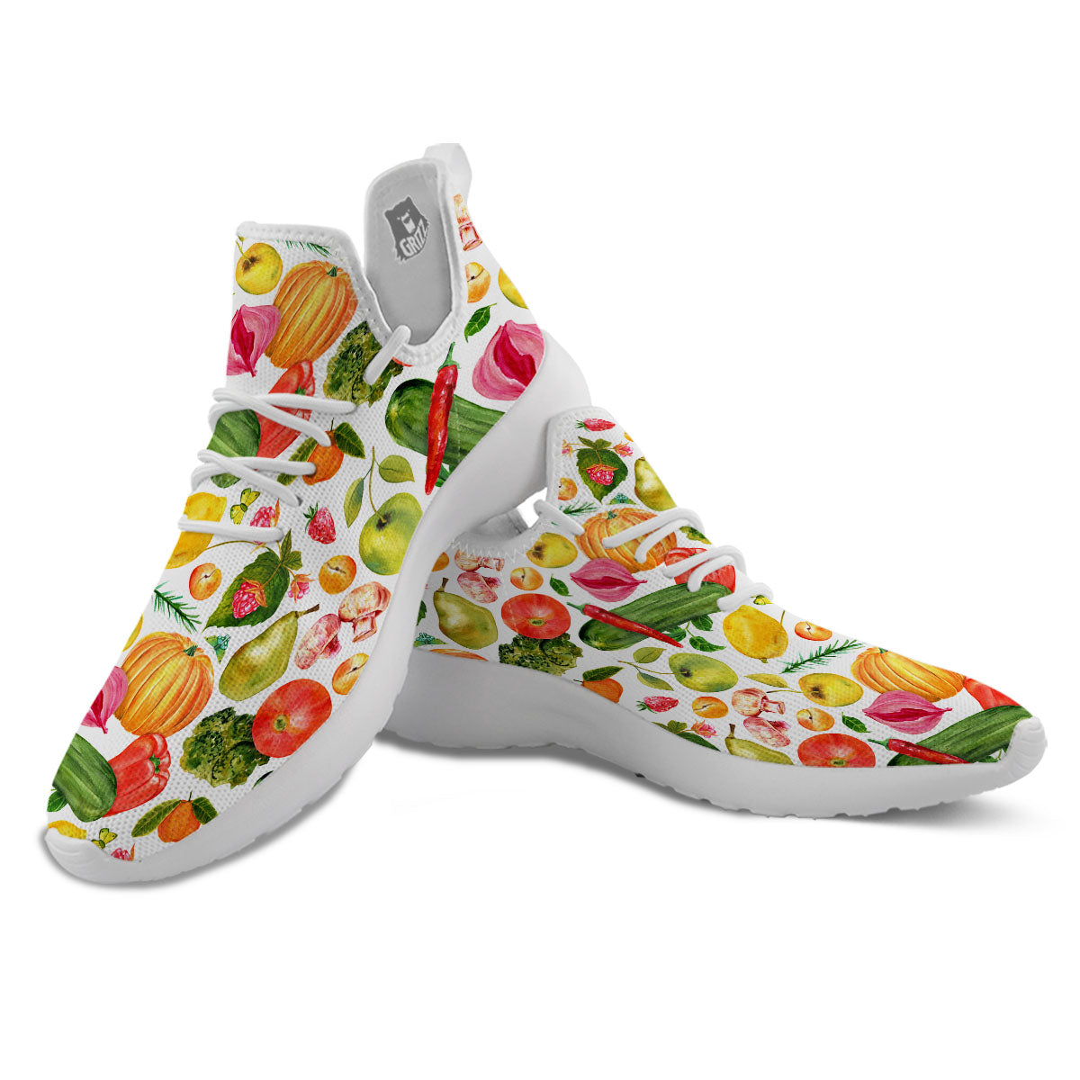 Vegetables And Vegan Fruits Print Pattern White Athletic Shoes-grizzshop