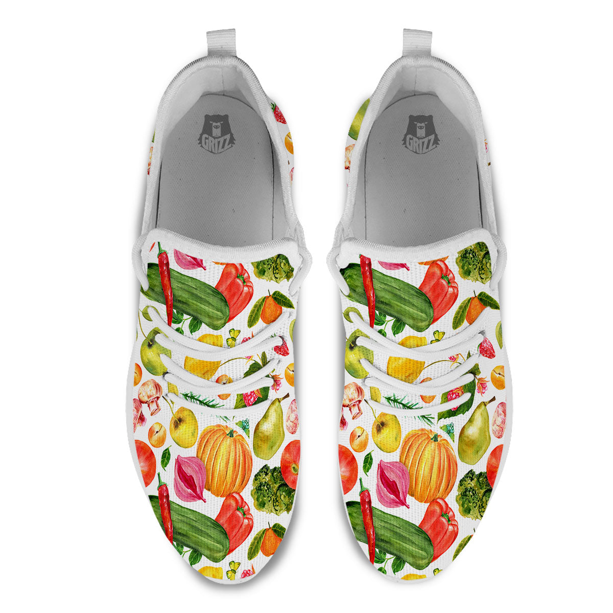 Vegetables And Vegan Fruits Print Pattern White Athletic Shoes-grizzshop