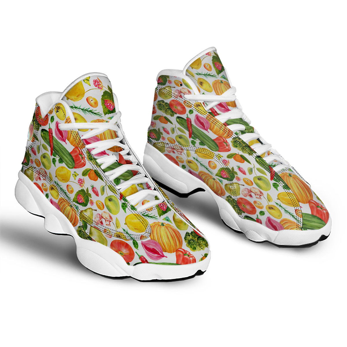Vegetables And Vegan Fruits Print Pattern White Basketball Shoes-grizzshop