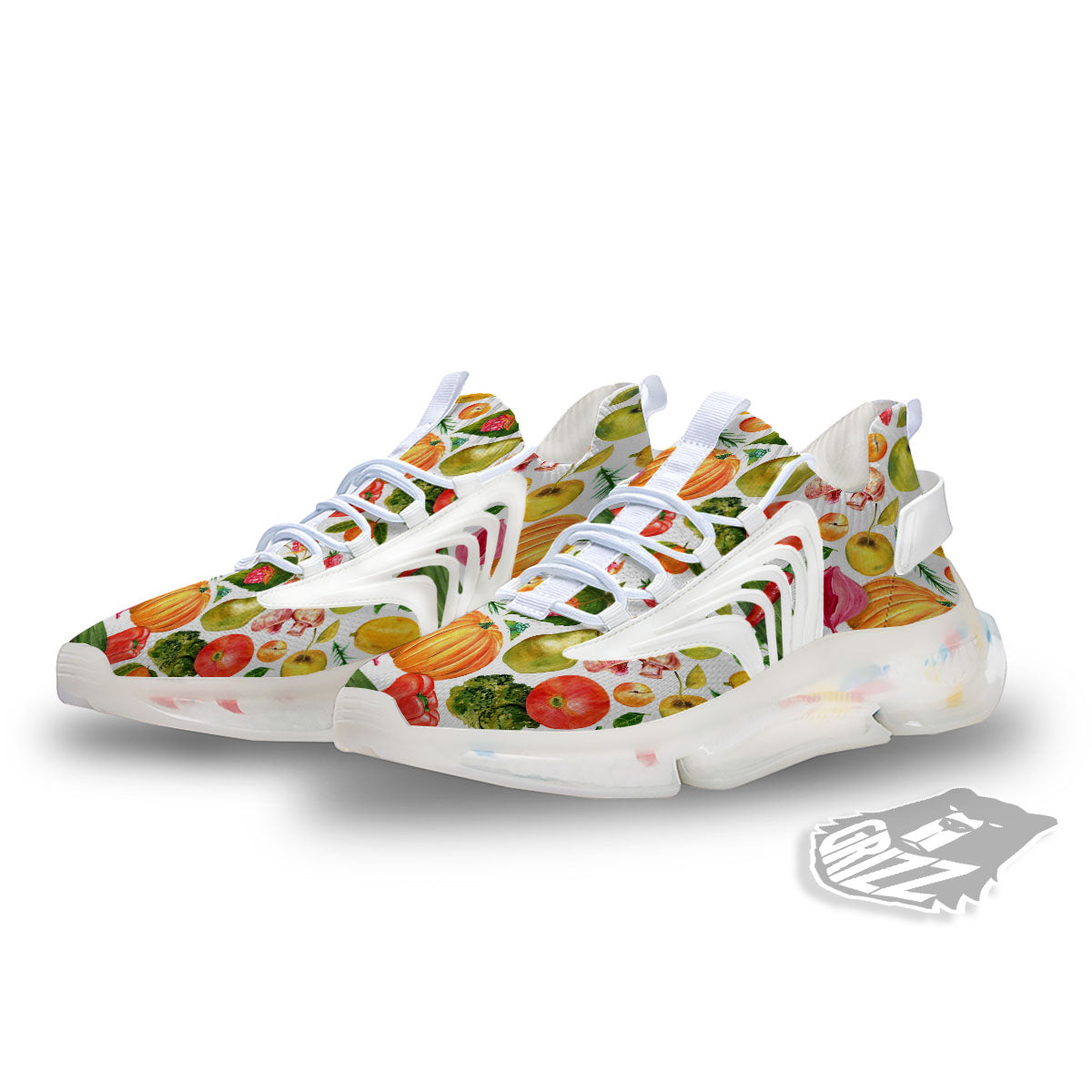 Vegetables And Vegan Fruits Print Pattern White Gym Shoes-grizzshop