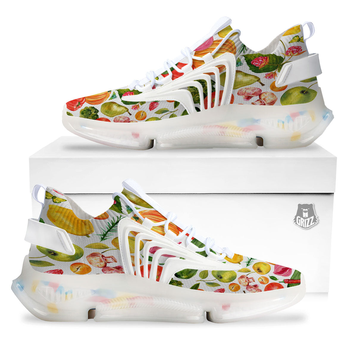 Vegetables And Vegan Fruits Print Pattern White Gym Shoes-grizzshop