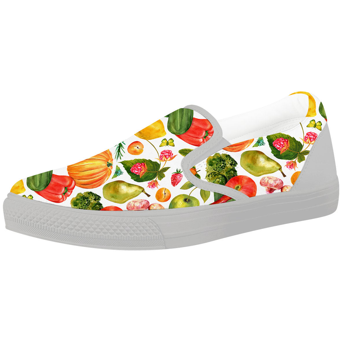 Vegetables And Vegan Fruits Print Pattern White Slip On Shoes-grizzshop