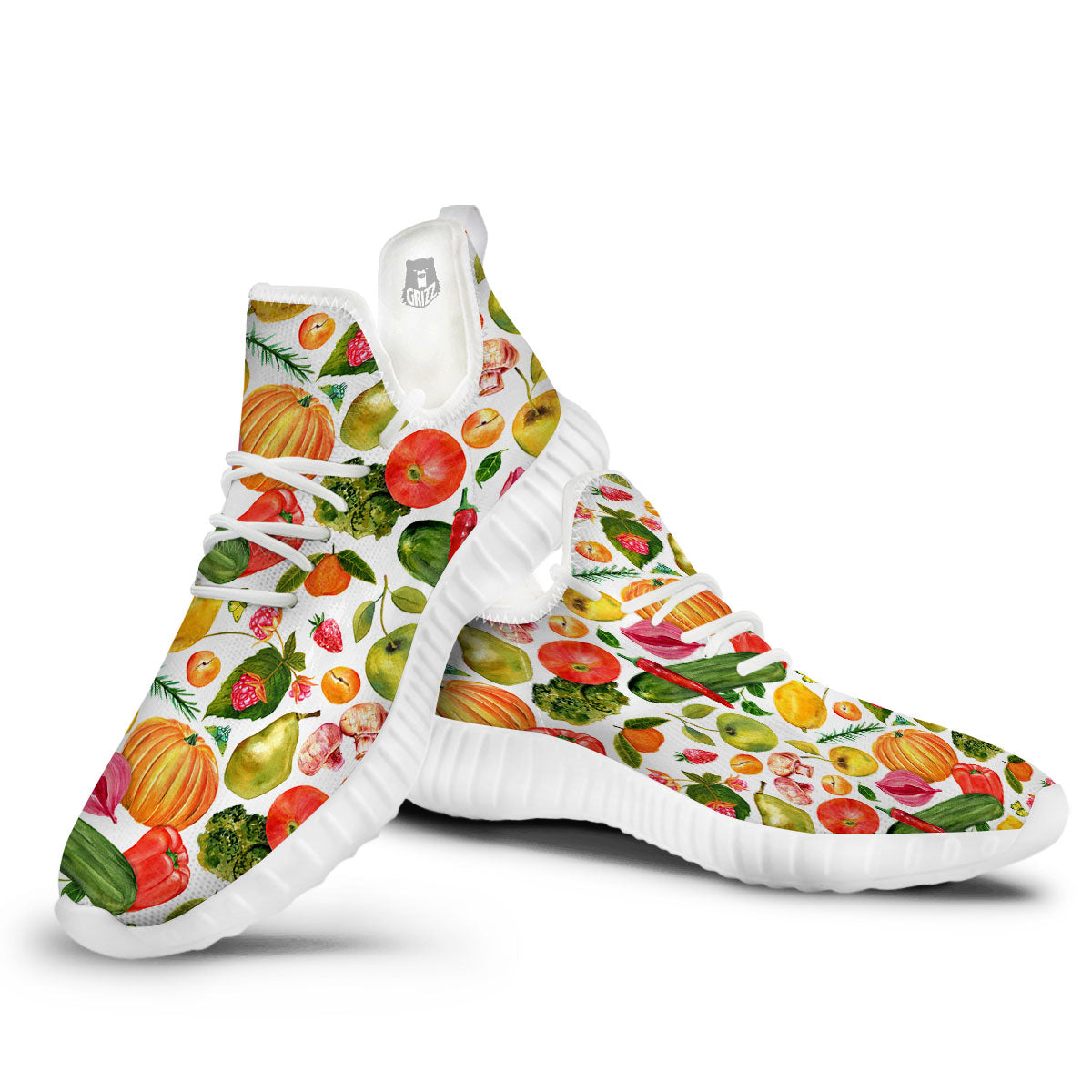 Vegetables And Vegan Fruits Print Pattern White Walking Shoes-grizzshop
